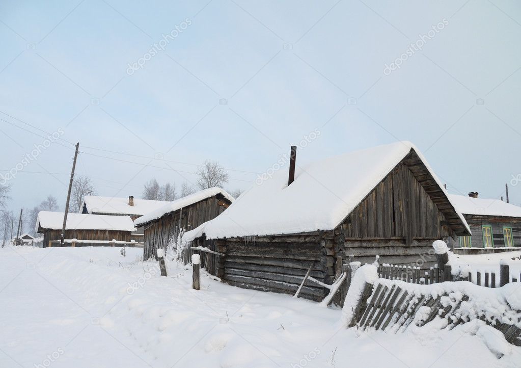 Дом В Деревне Зимой Фото