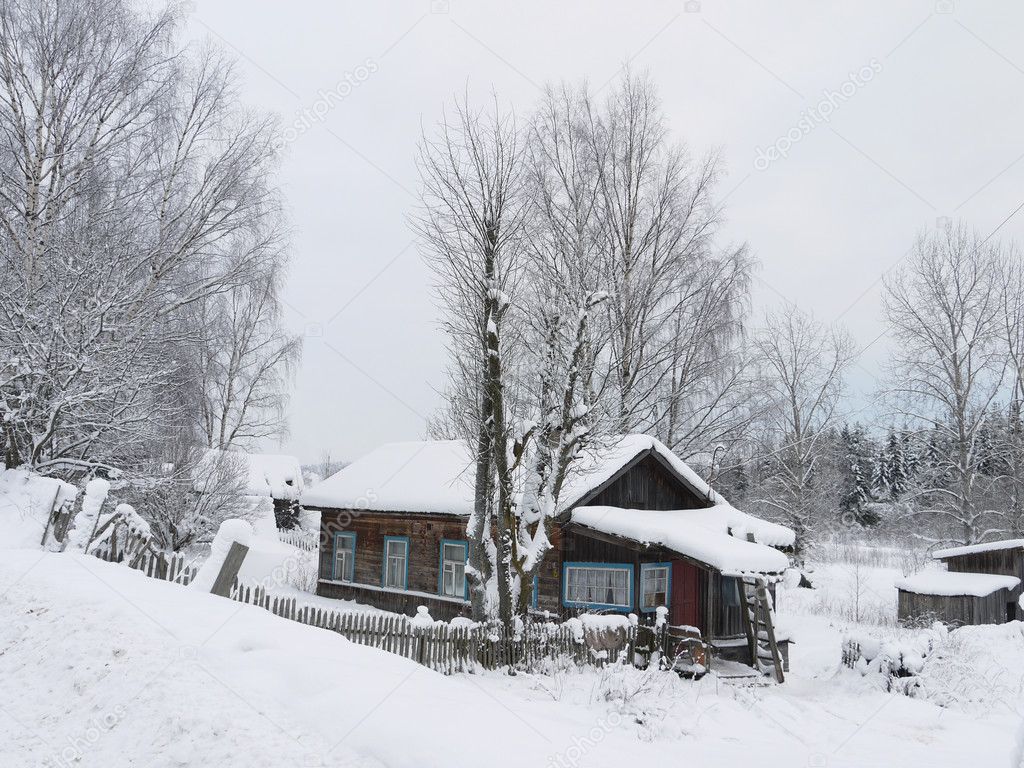 Дом В Деревне Зимой Фото