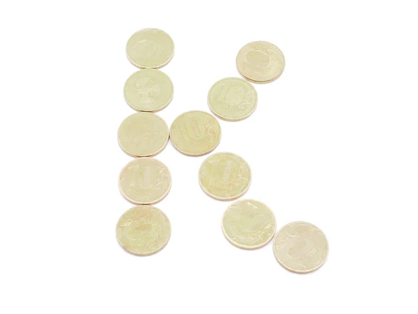 Письма с монетами на белом фоне — стоковое фото
