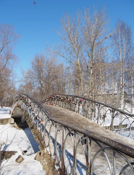 El puente a través del río en invierno — Foto de Stock