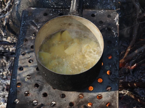 Cazuela con patatas en el fuego — Foto de Stock