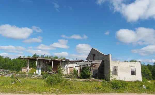 Edificio de ladrillo en ruinas en el bosque — Foto de Stock