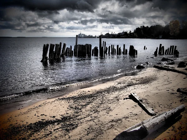 Pilas viejas en el lago — Foto de Stock