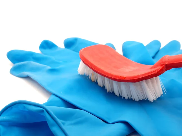 Rubber glove and brush — Stock Photo, Image