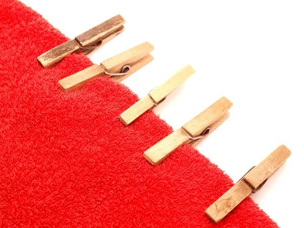 Clothespins on a towel — Stock Photo, Image