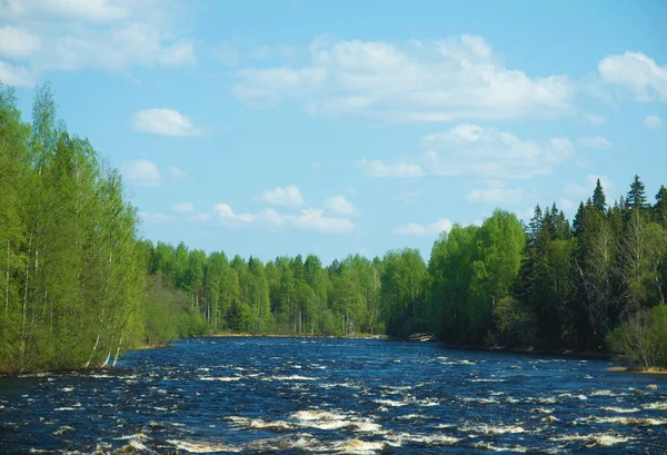 Ufer des Flusses im Frühjahr. Karelien, Russland — Stockfoto