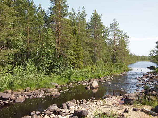 Kusten av floden under våren. Karelen, Ryssland — Stockfoto