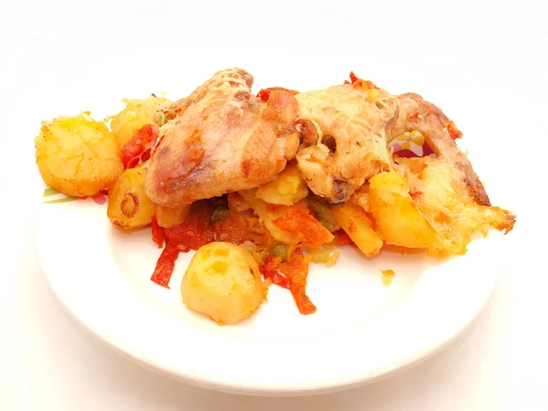 Zharennaja hen with a potato and vegetables — Stock Photo, Image