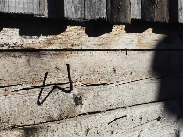Clou plié dans un mur en bois — Photo