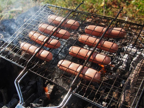 Salchichas asadas en llamas — Foto de Stock