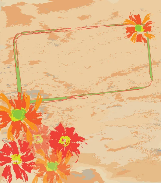 Uitnodigingskaart met abstracte bloemen op grunge gekleurd achtergrond — Stockvector