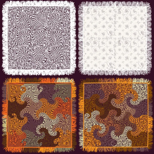 set renkli ve beyaz peçeteler, ekoseler, masa örtüleri, halı saçak ile