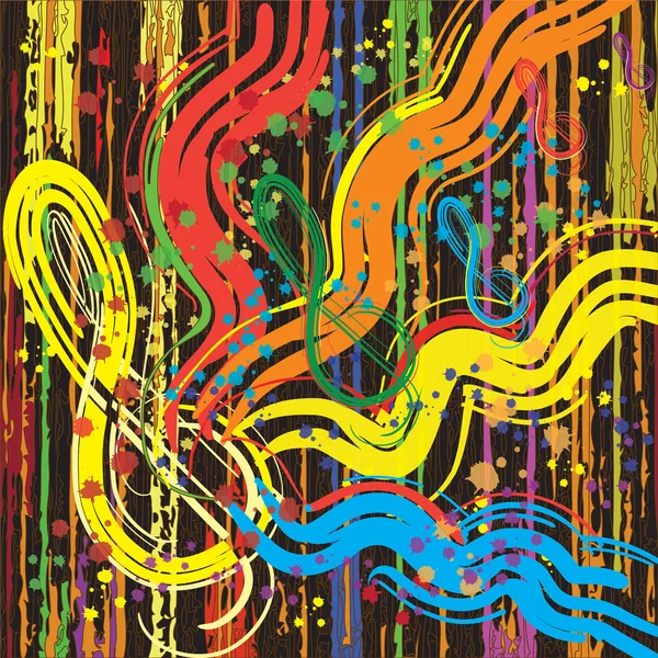 Hudba grunge prokládané a vlnité barevné pozadí s houslový音楽グランジ ストライプと波状高音部記号カラフルな背景 — Stockový vektor