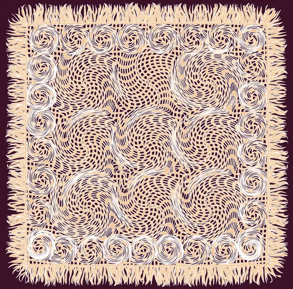 Бежевый ткань кружевные квадратные салфетки с бахромой изолированы на фиолетовом фоне — стоковый вектор