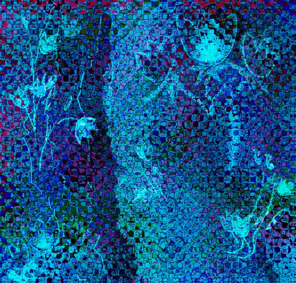 Gebrandschilderd glas patroon met abstracte klokken in blauwe kleuren — Stockfoto