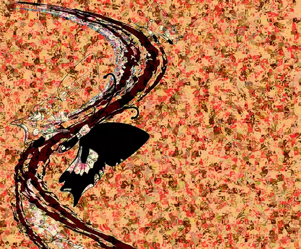 Пригласительный билет с гранж бабочками на красочном окрашенном фоне — стоковое фото