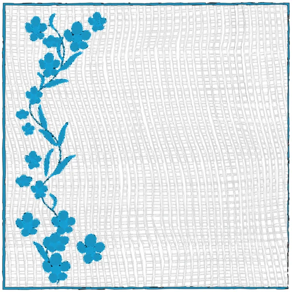 Grußkarte mit blauen abstrakten Blumen auf Grunge-Baumwolle Hintergrund — Stockvektor