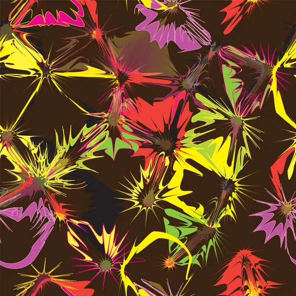 Grunge abstracto manchado patrón sin costuras con salpicaduras de colores sobre fondo marrón — Vector de stock