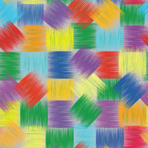 Çizgili grunge kareler ile sorunsuz patchwork renkli desen — Stok Vektör