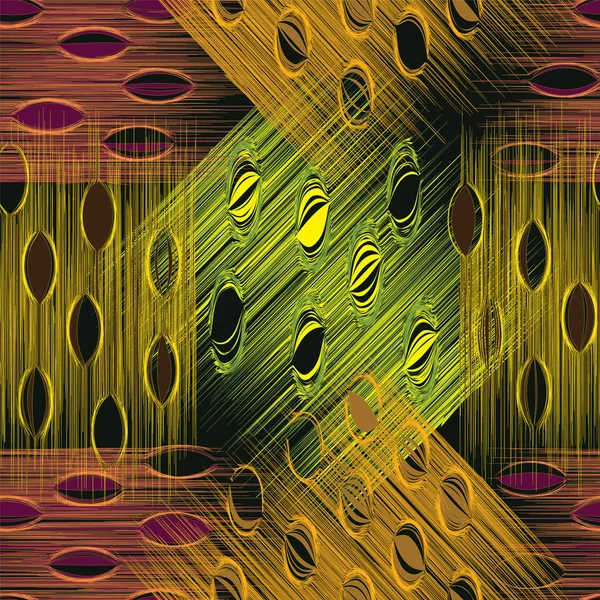 Grunge çizgili ve kareli seamless modeli yeşil, sarı, kahverengi, mor renkli vitray