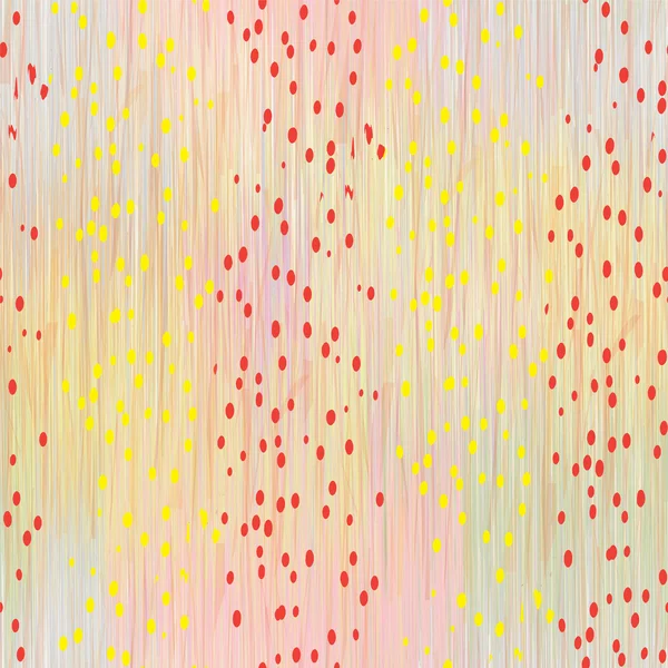 Seamless mönster med röda och gula prickar på grunge randig bakgrund i pastellfärger — Stock vektor