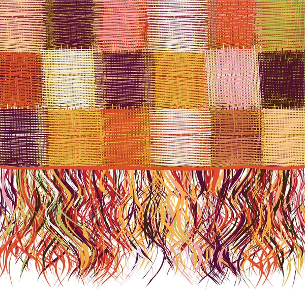 Carreaux patchwork tissu tissé coloré avec frange — Image vectorielle