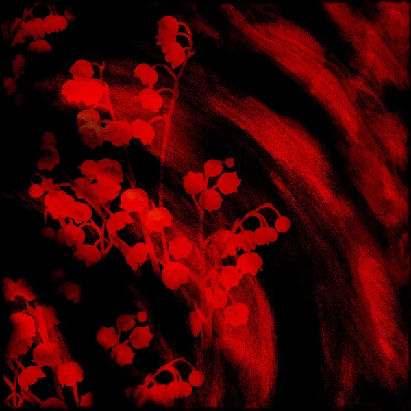 Квіткова листівка з абстрактним червоним може ліліювати на гранжевому смугастому фоні чорно-червоного кольору — стокове фото