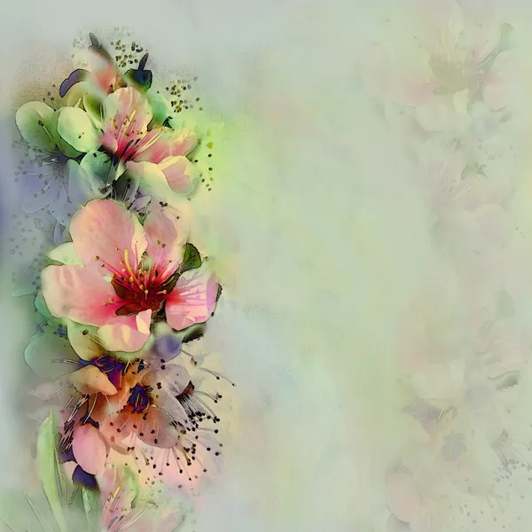 hazed pastel bacground üzerinde parlak bahar çiçekleri ile klasik kart tebrik