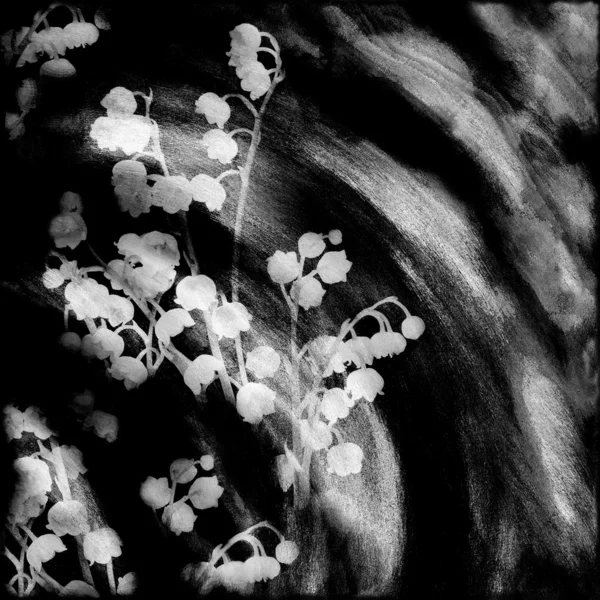抽象的な花カードが黒と白の色のストライプ グランジ背景上リリー — ストック写真