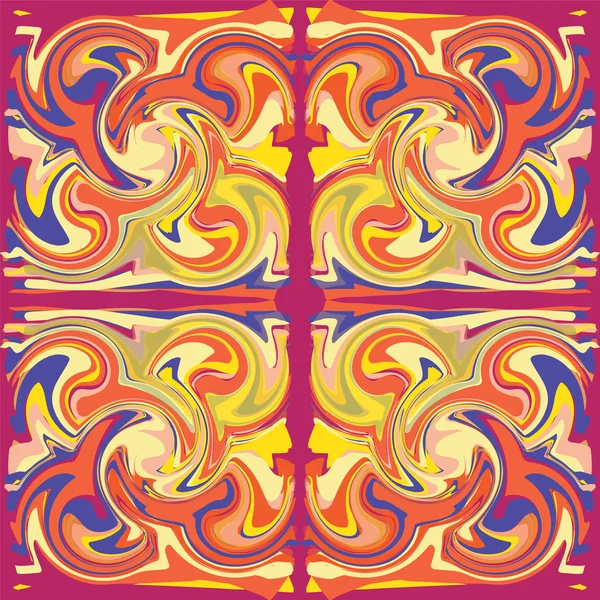 Farbenfroher Grunge wirbelte nahtlos ornamentales Muster in den Farben rot, lila, orange, gelb — Stockvektor