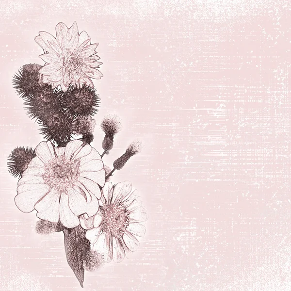 Floral grunge ριγέ και βάφονται ευχετήρια κάρτα σε καφέ, μπεζ, ροζ και άσπρα χρώματα — Φωτογραφία Αρχείου