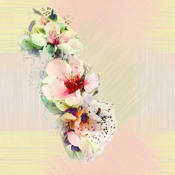 pastel renklerde arka plan ile parlak bahar çiçekleri grunge Floral seamless modeli çizgili