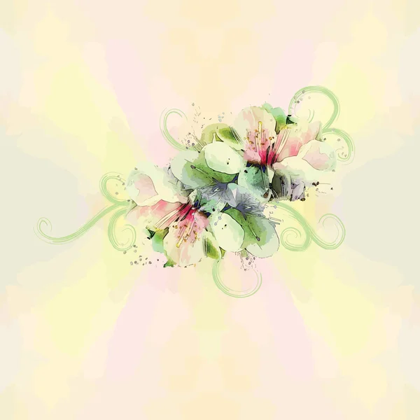 Patrón sin costura floral con ramo sobre fondo acuarela en colores pastel — Vector de stock