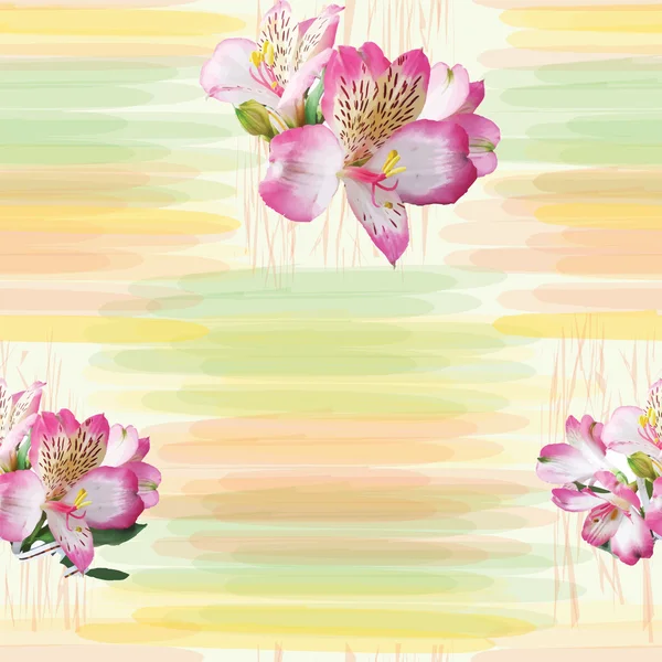 Modèle sans couture avec des fleurs sur fond rayé grunge — Image vectorielle