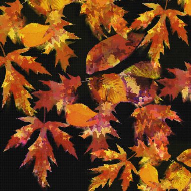 siyah arka plan üzerinde renkli vitray parlak grunge ile sonbahar soyut kompozisyon yapraklar