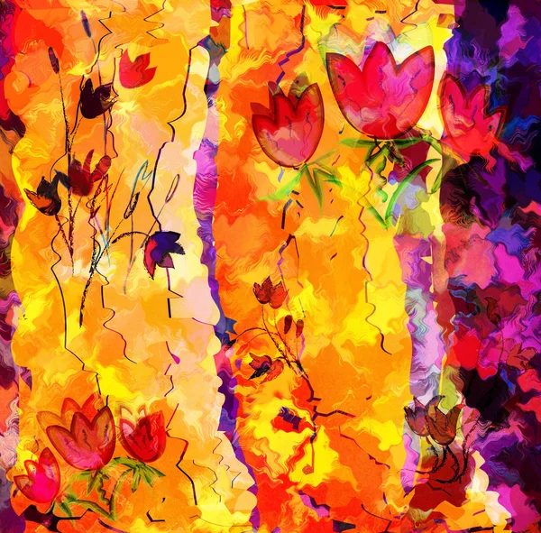 Grange teñido de fondo abstracto arco iris con flores de campanas de colores — Foto de Stock