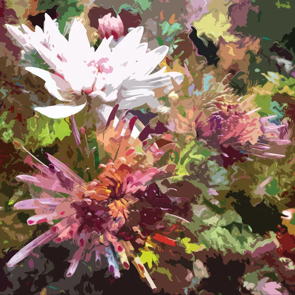 Fondo floral abstracto con apliques de crisantemos estilizados — Vector de stock