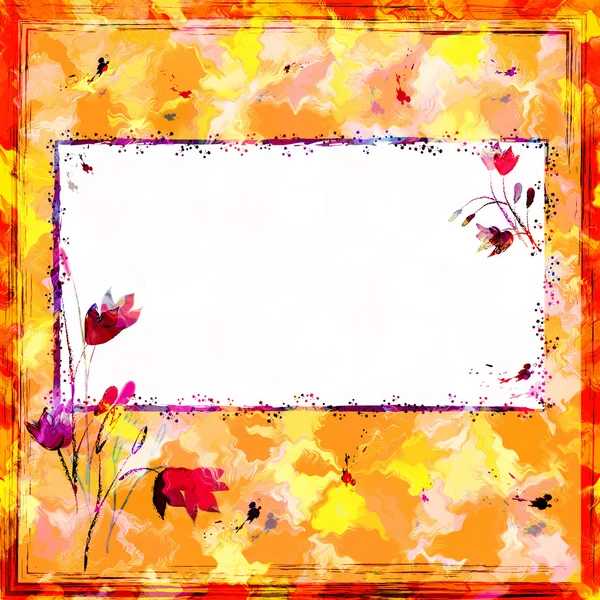 Floral gunge manchado cartão de convite colorido com flores de sino e espaço para texto — Fotografia de Stock