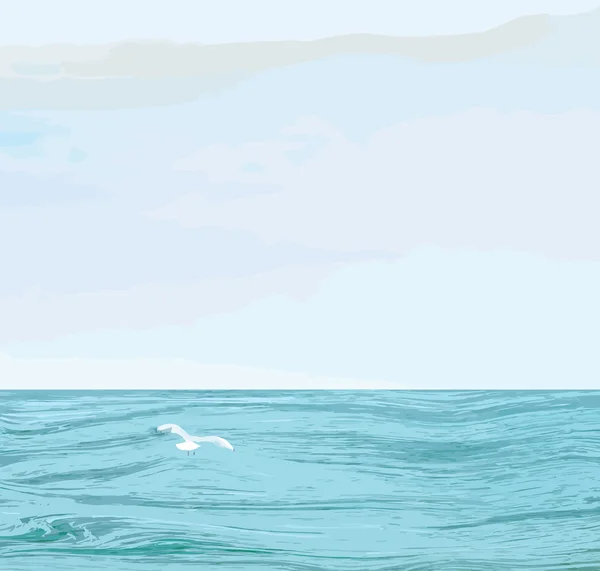 Dalgalı deniz yüzeyi, bulutlu gökyüzü, uçan martı