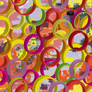 grunge 3d renkli halkalar ile Seamless Modeli arka plan lekeli