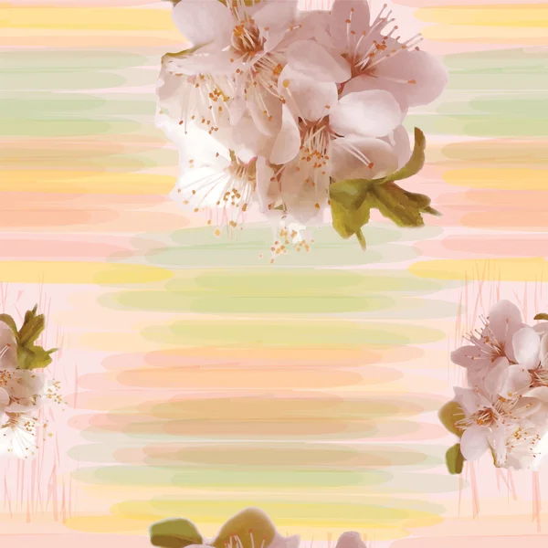 그런 지에 벚꽃의 꽃 클러스터와 함께 완벽 한 패턴 스트라이프 수채화 배경 — 스톡 벡터