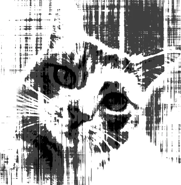 Siyah-beyaz eskiz üzgün kedi — Stok Vektör