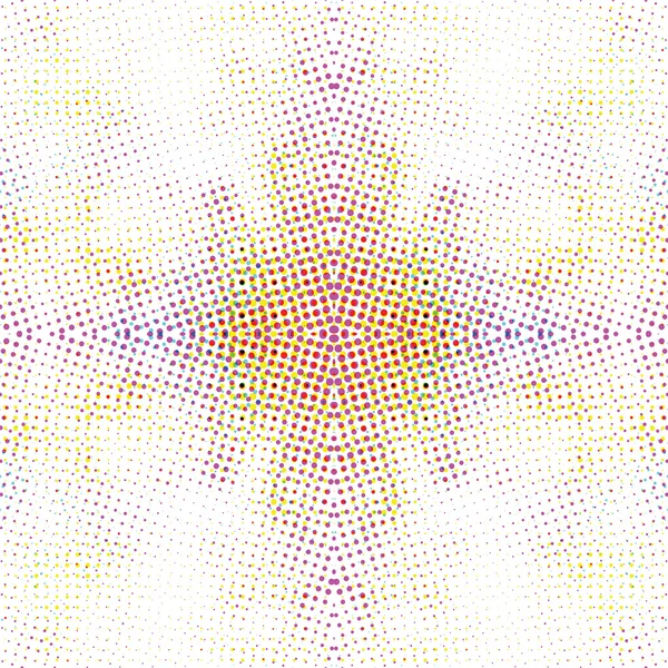 Naadloze symmetrisch patroon met kleurrijke stippen elementen op witte achtergrond — Stockvector