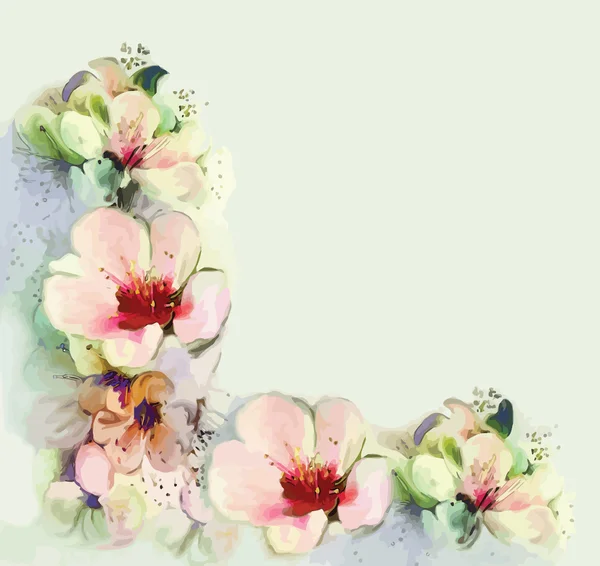 Floral vintage cartão de saudação com flores da primavera — Vetor de Stock