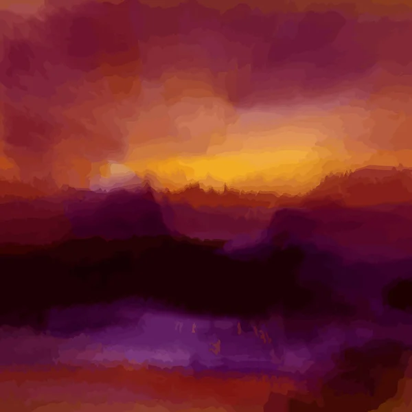 Latar belakang matahari terbenam abstrak dalam warna ungu, hitam, kuning - Stok Vektor