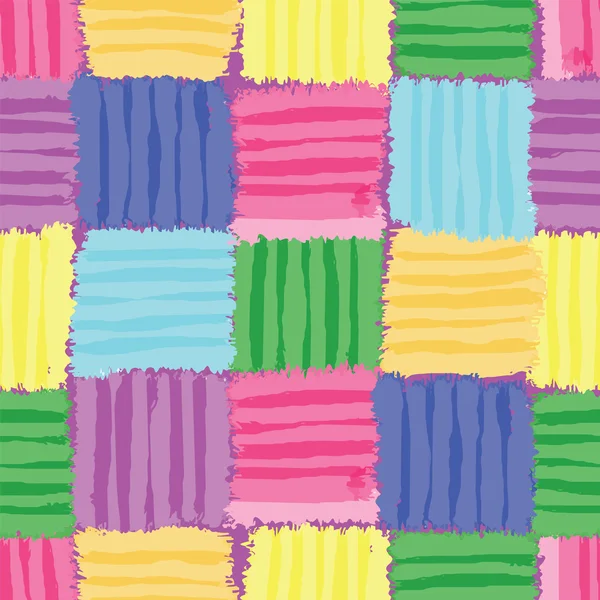 Grunge rayé quilt à carreaux arc-en-ciel motif sans couture — Image vectorielle