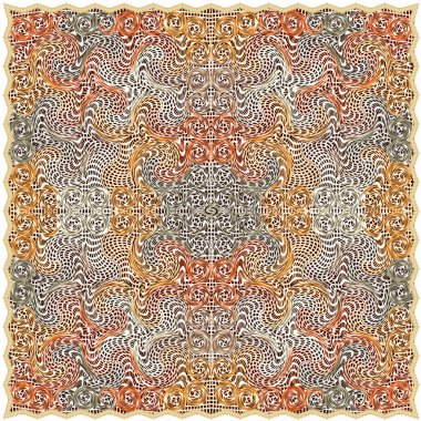 Kare halı, peçete, paspas, renkli doğu desenli goblen ve beyaz arka planda izole edilmiş dalgalı püsküller.