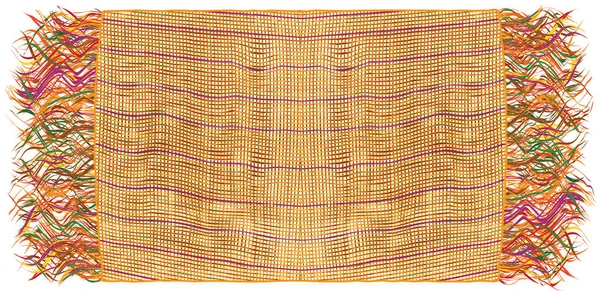 Soft Scarf Grunge Striped Checkered Weave Pattern Wavy Fringe Orange — Stock Vector