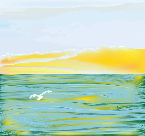 Морской Пейзаж Рябью Поверхности Воды Отражение Солнечного Света Облачное Небо — стоковый вектор