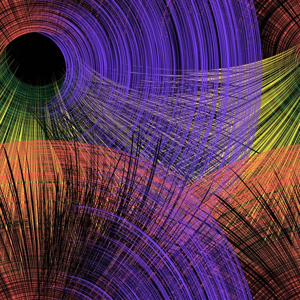 虹色の交差する漏斗とウェブデザインのための黒の背景にディスク要素とシームレスな動的背景 — ストックベクタ